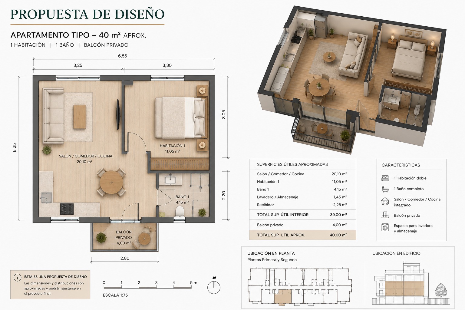 Interiores y detalles de la propuesta de diseño